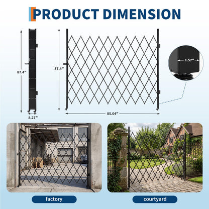 7FT Metal Expandable Mobile Barricade,Industrial Folding Security Gate Driveway Gate, Retractable Retractable Gate Outdoor,Folding Safety Barricade with Casters