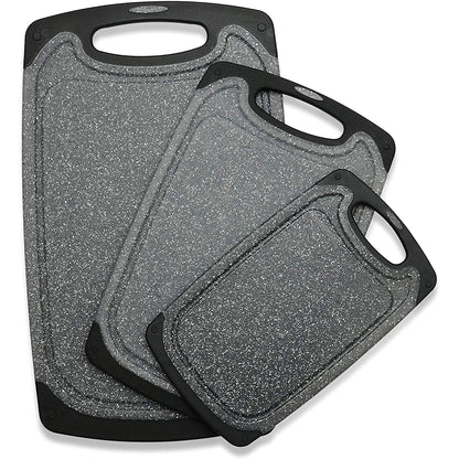 Viretang Plastic Cutting Boards Set of 3 Extra Large for Kitchen, Thick Chopping Board with Deep Juice Grooves, Non‑Slip Feet, Easy Grip Handle, BPA Free, Dishwasher Safe,Black