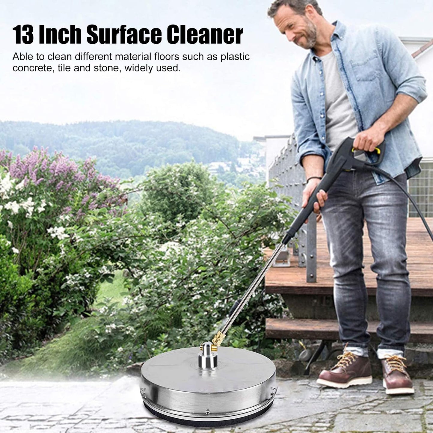 TRELVEX Pressure Washer Surface Cleaner, 13 Inch 4000 PSI Stainless Steel Power Washer with ExBar, Power Washer Attachment for Driveway, Sidewalk, Patio