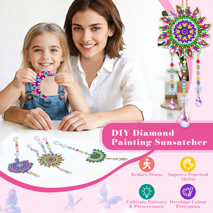 4pcs Diamond Art Kits for Kids/Adults, Arts and Crafts for Kids Ages 8-12, Birthday Gifts for 6 7 8 9 10 11 Year Old Girl, Paint by Numbers Kit for Kids Wind Chimes Gem Art Crystal Window Sun Catcher