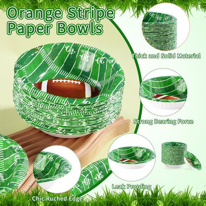 Grencian 100 Pcs 12 Oz Football Paper Bowls Football Party Supplies Heavy Duty Football Party Disposable Soup Bowls Football Dessert Bowls for Football Birthday Gameday Tailgate Party Decorations