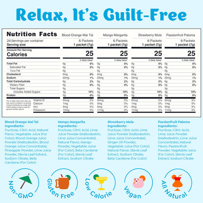 Craftmix Variety Pack Cocktail & Mocktail Drink Mixer, Skinny Mixes - Water Flavoring Packets - Made With Real Fruit - Vegan Low-Carb, Low-Sugar, Non-GMO, Dairy Free, Gluten Free, 24 Pack