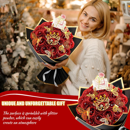 28 Red Glitter Roses Bouquet, 2026 Graduation Flowers Bouquet for Her DIY Fake Artificial Flower Bouquet Kit with Diomand Pins,Red Roses for Anniversary,Weddings,Mothers Day