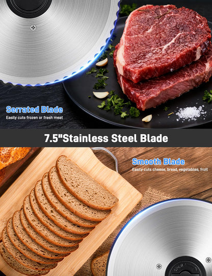 Meat Slicer, DC Motor Quiet 200W Meat Slicer Machine for Home, Deli Slicer with 2 Removable 7.5'' Stainless Steel Blades, Adjustable Dial for 0-15mm, electric bread slicer for meat (200, Watts)