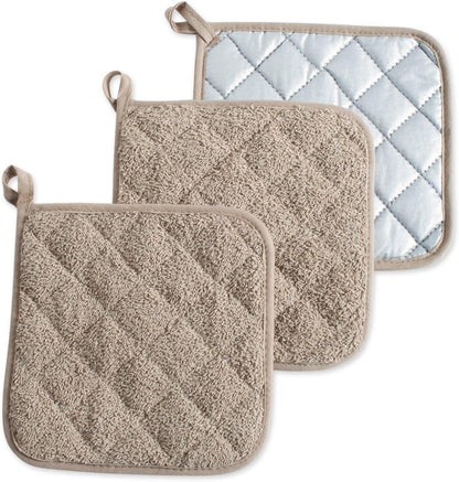 DII Basic Terry Collection Quilted Potholder, 100% Cotton, Stone, 3 Piece