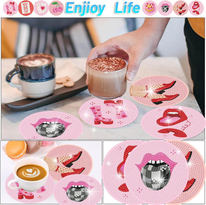 8 Pcs Vintage Diamond Painting Coasters- 5D Disco Diamond Art Coasters Kits， Holder Non Slip Coaster Crystal Sticky for Tabletop Protection and Gifts （3.94x3.94Inch）.