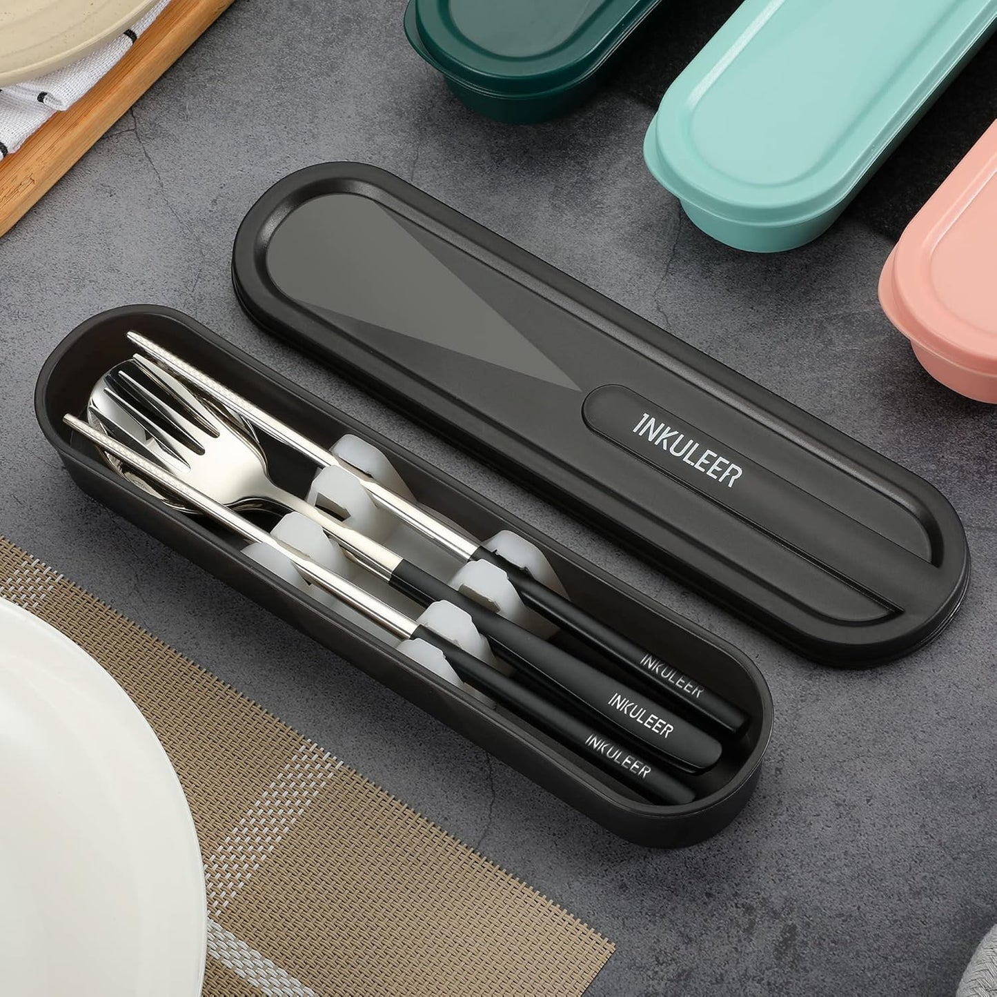 Travel Cutlery Set - 18/8 Stainless Steel Reusable Utensils Set with Case, Portable Silverware Lunch Box for Camping