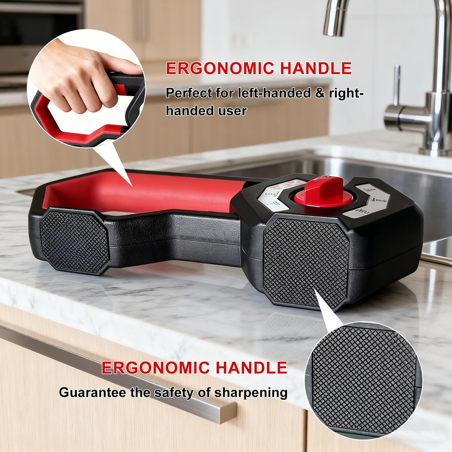 6-in-1 Knife Sharpener, Sharpening Stone Kitchen Knife Sharpener with Scissor Sharpening Slot, Ceramic Rods, Emery, Tungsten Steel Sheets, Non-Slip Base for Chefs Home Kitchen