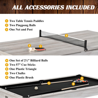 Barrington Billiards Monteray 7’ Drop Pocket Pool Table, 3-in-1 Dining Top & Table Tennis with Game Accessories & Rolling Storage Caddy, Perfect for Family Game Rooms