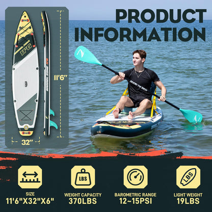 TIDETREK 11'6" Inflatable Stand Up Paddle Boards, Premium SUP Accessories, Non-Slip Comfort Deck for Youth & Adults (Royal Teal/Kayak Seat)