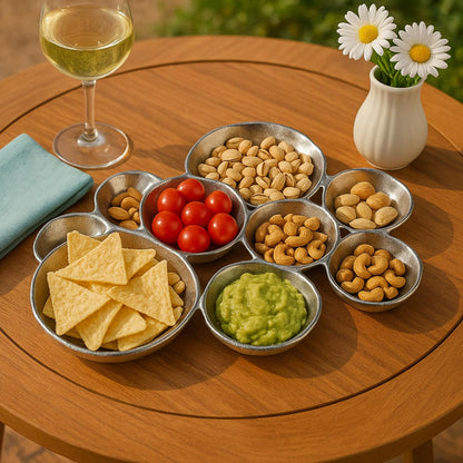 9 Cluster Decorative Bowls Bright Silver Snack Tray Bowl Chip & Dip Serving Piece Strong Brass Centerpiece Beautiful Room Accent & Entertaining Parties Home Decor Wedding Gifts 22 Inch Decorative Gift