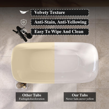 Adecab 59" Acrylic Freestanding Bathtub, Soaking Tub for Bathroom, Stand Alone Tub, cUPC Certified, Integrated Overflow and Drain, Gloss White