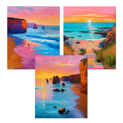 sdfkmlcdl Modern Abstract Ocean Beach Sunset Diamond Art Kits for Adults, Pink Coastal Landscape Full Drill Diamond Painting Kits for Adults Beginners 3 Pack, 9.8x11.8 Inch