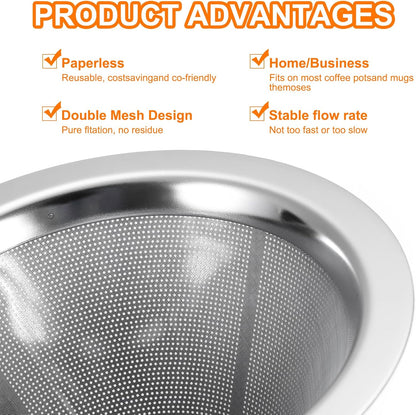 uxcell 600 Mesh Pour Over Coffee Dripper, 124mm Diameter Reusable Coffee Filter with Bracket