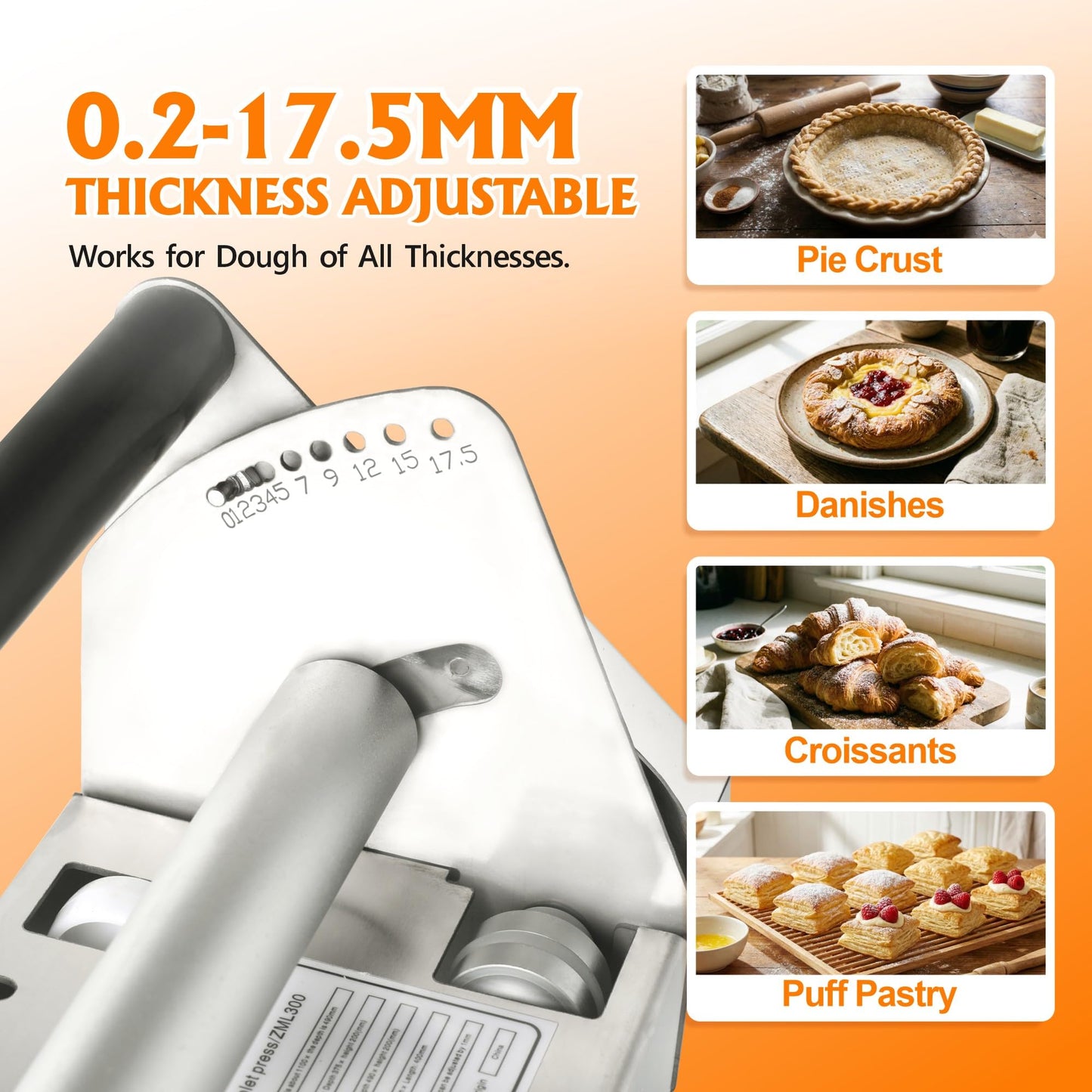 12" Manual Dough Sheeter Machine, Folding Countertop Dough Roller & Pastry Laminator for Croissant, Pizza Dough & Puff Pastry – Adjustable Thickness for Home & Bakery Use