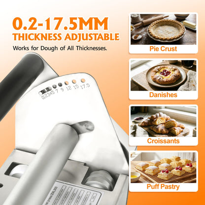 12" Manual Dough Sheeter Machine, Folding Countertop Dough Roller & Pastry Laminator for Croissant, Pizza Dough & Puff Pastry – Adjustable Thickness for Home & Bakery Use