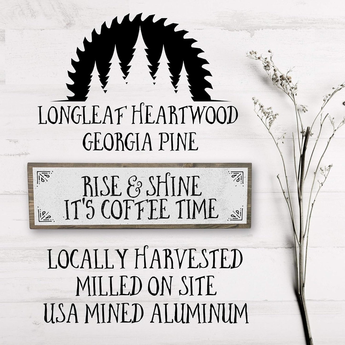 Coffee Wood Signs (Medium - Wood And Metal, Rise and Shine It’s Coffee Time)