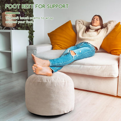 26 18 HIGOGOGO Round Stuffed Pouf Ottoman, Corduroy Poufs with Foam Chunk Filling, Corduroy Pouf Foot Stool Storage