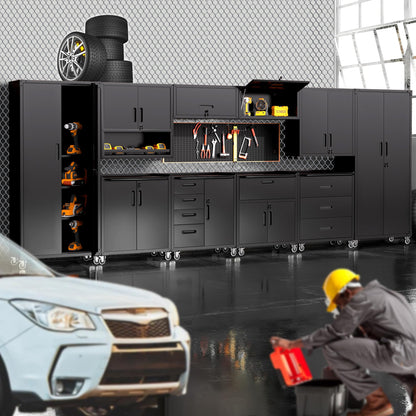 VIYET Metal Tool Cabinet,Garage Storage Cabinet System,Wall Cabinet & Locking Rolling Tool Cabinet with Doors and Adjustable Shelves,Steel Tool Cabinets for Home