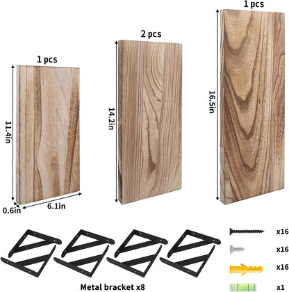 YGEOMER Floating Shelves for Wall, Light Carbonized Brown Wall Mounted Wood Shelf for Home Decor, Set of 4