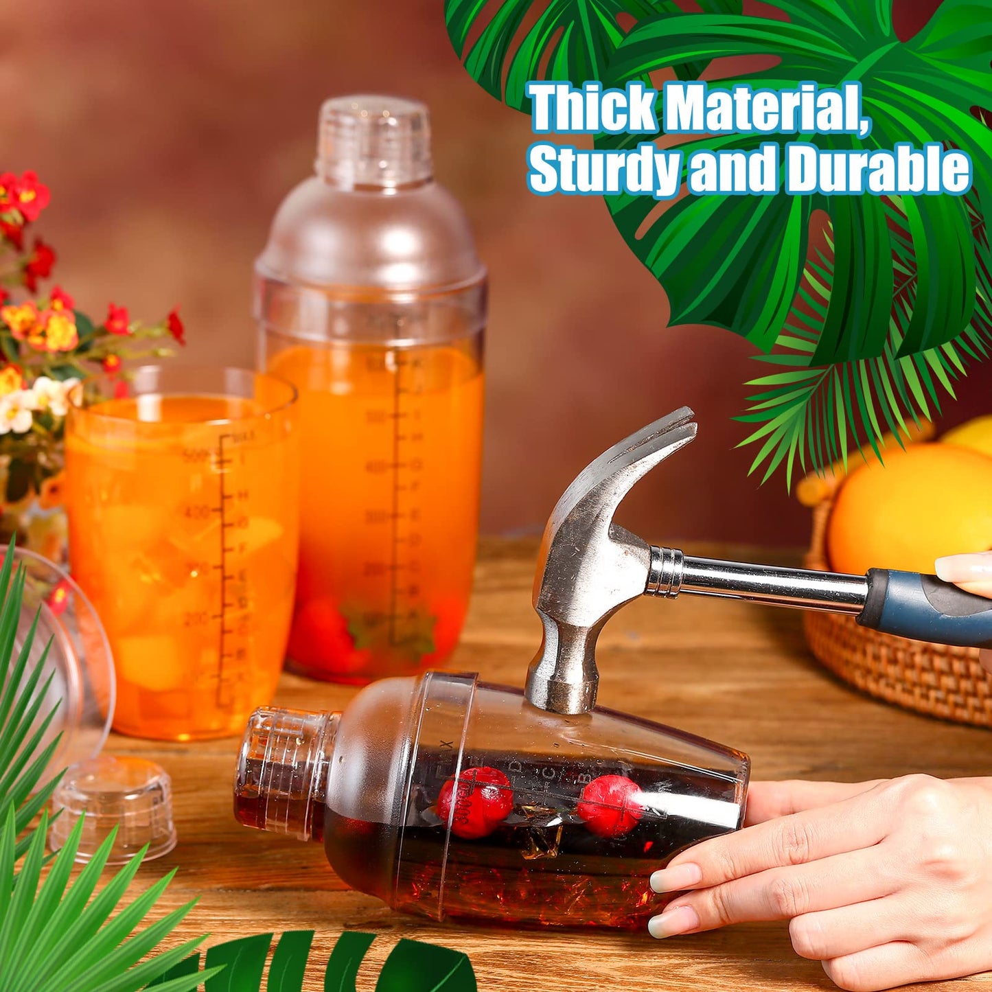 Lallisa 12 Pcs Plastic Cocktail Shaker Drink Mixer with Scales and Strainer Top Clear Shaker Cup with Measurement Plastic Mixing Tool for Tea Coffee Bubble Tea Milk(350 Cc/ 12 oz)