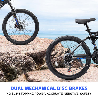 Ecarpat 27.5 Inch Mountain Bike for Men Women Adult, Carbon Steel Frame Mountain Bike with Full Suspension and Dull Disc Brake, 21-Speed MTB Bicycle, Black