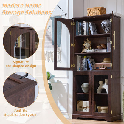 Joaxswe 72" Tall Bookshelf Set of 2, Farmhouse Bookcase with 3-Tier Adjustable Shelves, Modern Living Room Display Cabinet with Glass Doors, Large Storage Cabinet for Home Office,Dining Room, Walnut