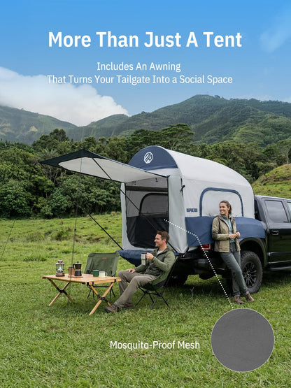 Niphean Truck Bed Tent 5.5ft with Awning Shade, 2 Mins Fast Setup Inflatable Pickup Truck Tent, for 2+1 People, PU 3000mm Waterproof, UPF 50+ Sunproof & High-Strength Windproof, Camp Anywhere You Park