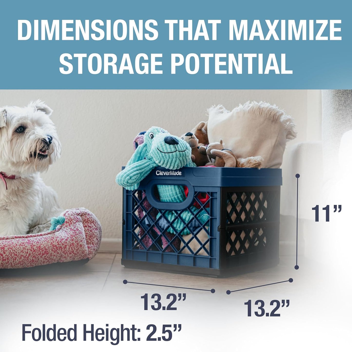25L (6.6 3 Pack, 50 lb CleverMade Collapsible Milk Crate Gal) Capacity Heavy Duty Folding Crate Stackable Storage