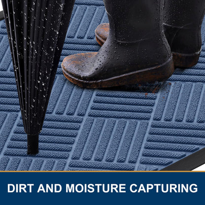 Smiry Front Door Mat Outside Entrance, Heavy Duty Outdoor Indoor Mat, Natural Rubber Doormat, Non Slip, Trap Dirt and Moisture, Easy Clean, Low Profile Patio Porch Entryway Mat, 59x35, Blue