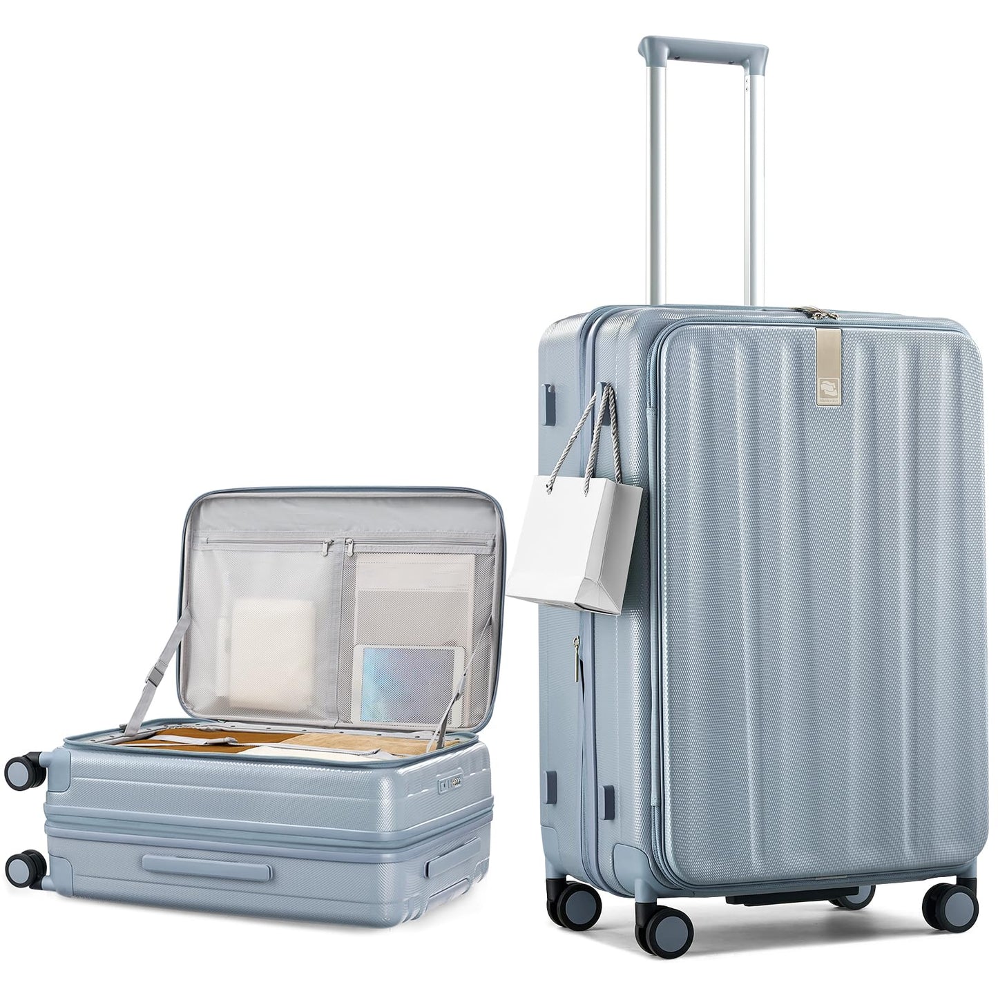 Hanke 26 Inch Expandable Luggage Top Opening Checked Bag Luggage Hard Shell Suitcases with Wheels Lightweight Travel Luggage Heavy Duty Luggage Suitcase with Lock for Woman Men-Grey