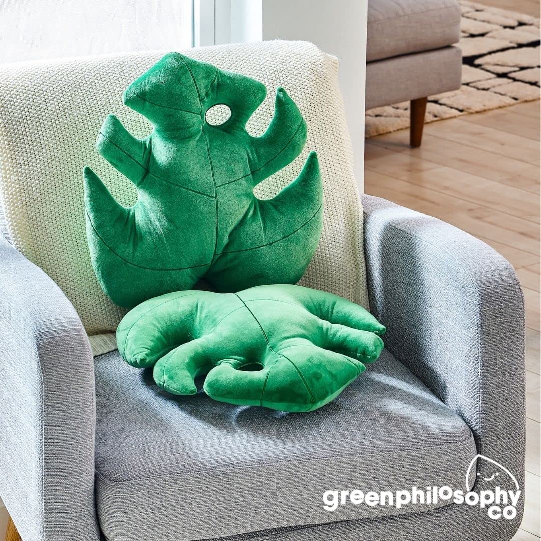 Green Philosophy Co. Monstera Leaf Pillow - Mossy Earth - Large Soft Plant-Shaped Plush Cushion for Couch, Bed, or Reading Nook - Cute & Unique Nature-Inspired Decor Super Soft & Cuddly Throw Pillow