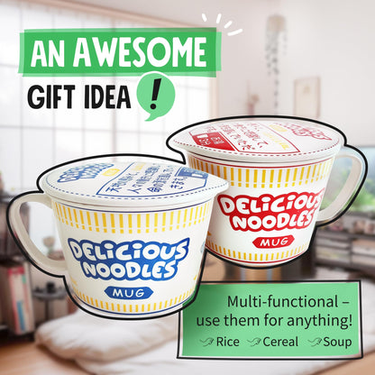 Sophie & Panda Porcelain Instant Noodle Bowl Mug With Handle 34 Oz - A Great Accessory For Anyone Who Loves Asian Noodles - One Novelty 5.5” X 4.5” Ramen Bowl with Lid (Red)