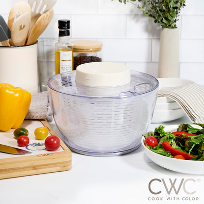 COOK WITH COLOR Electric Salad Spinner, Round 4.5L Capacity – Fast Drying & Easy Spin for Fresh Greens, Cream