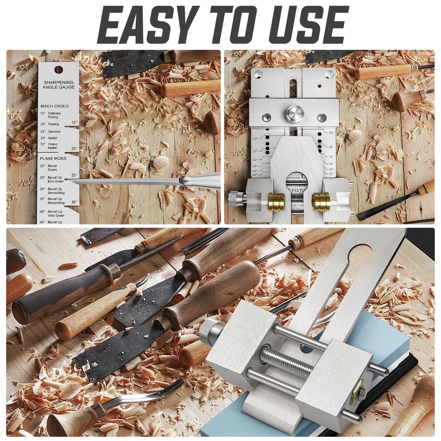 WEWEAL Chisel Sharpening Jig Kit, Heavy Duty Precise Honing Guide with Adjustable Angle Fixture and Angle Gauge, All Metal Sharpening Fine Tools for Woodworking Chisels and Planes (5/32" to 3")