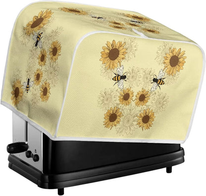 Sunflower Bee Print Toaster Dust Cover, Anti-Scratch Case for Most Standard 2 Slice Kitchen Small Appliances.