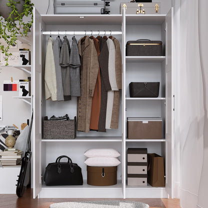 Fenghua Lizhi 3 Doors Wooden Wardrobe Closet Armoire, White Storage Cabinet for Hanging Clothes, Bedroom Large Capacity Freestanding Armoire,Wood Wardrobe Combination with Shelves