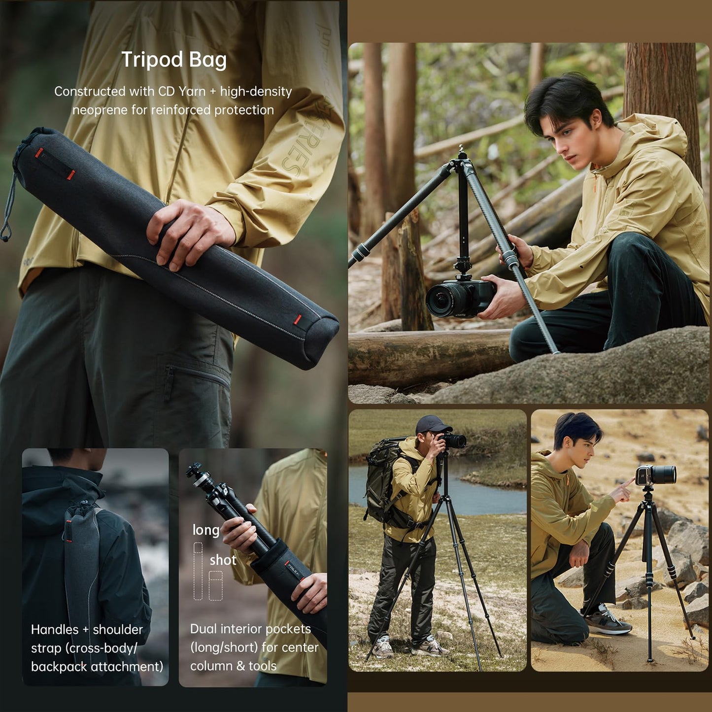FALCAM TreeRoot F38 Quick Lock Lite Carbon Fiber Travel Tripod with Ball Head Load Capacity 3kg/6.6lbs, Max Vertical Payload 40Kg/88lbs for Cameras, All-Terrain Stability (C141K-301)