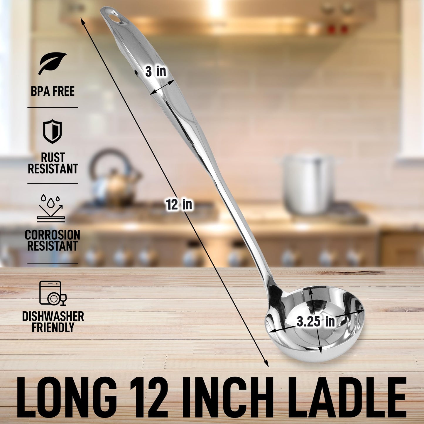 Zulay Kitchen Stainless Steel Soup Ladle - 13” Large Ladle for Soups, Stews & Sauces - Durable, Heat-Resistant, Rust-Proof & Dishwasher Safe Kitchen Utensil with Ergonomic Handle