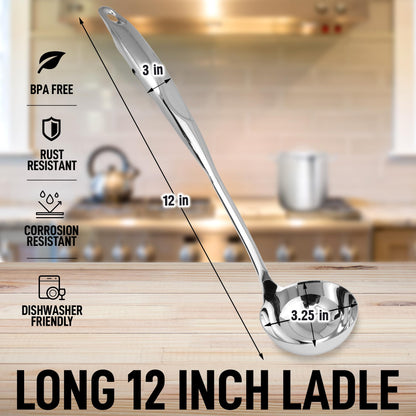 Zulay Kitchen Stainless Steel Soup Ladle - 13” Large Ladle for Soups, Stews & Sauces - Durable, Heat-Resistant, Rust-Proof & Dishwasher Safe Kitchen Utensil with Ergonomic Handle