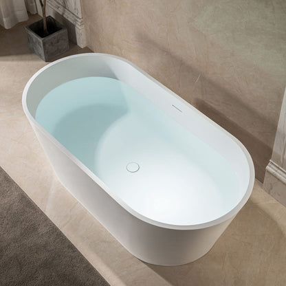 WOODBRIDGE 59" L x 29-7/8" W Luxury Contemporary Solid Surface Stone Resin Freestanding Bathtub in Matte White