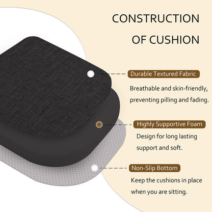 ELFJOY Chair Cushions for Dining Chairs Non-Slip Kitchen Chair Cushions Set of 6 Seat Cushion with Ties for Indoor Kitchen Dining Office Black