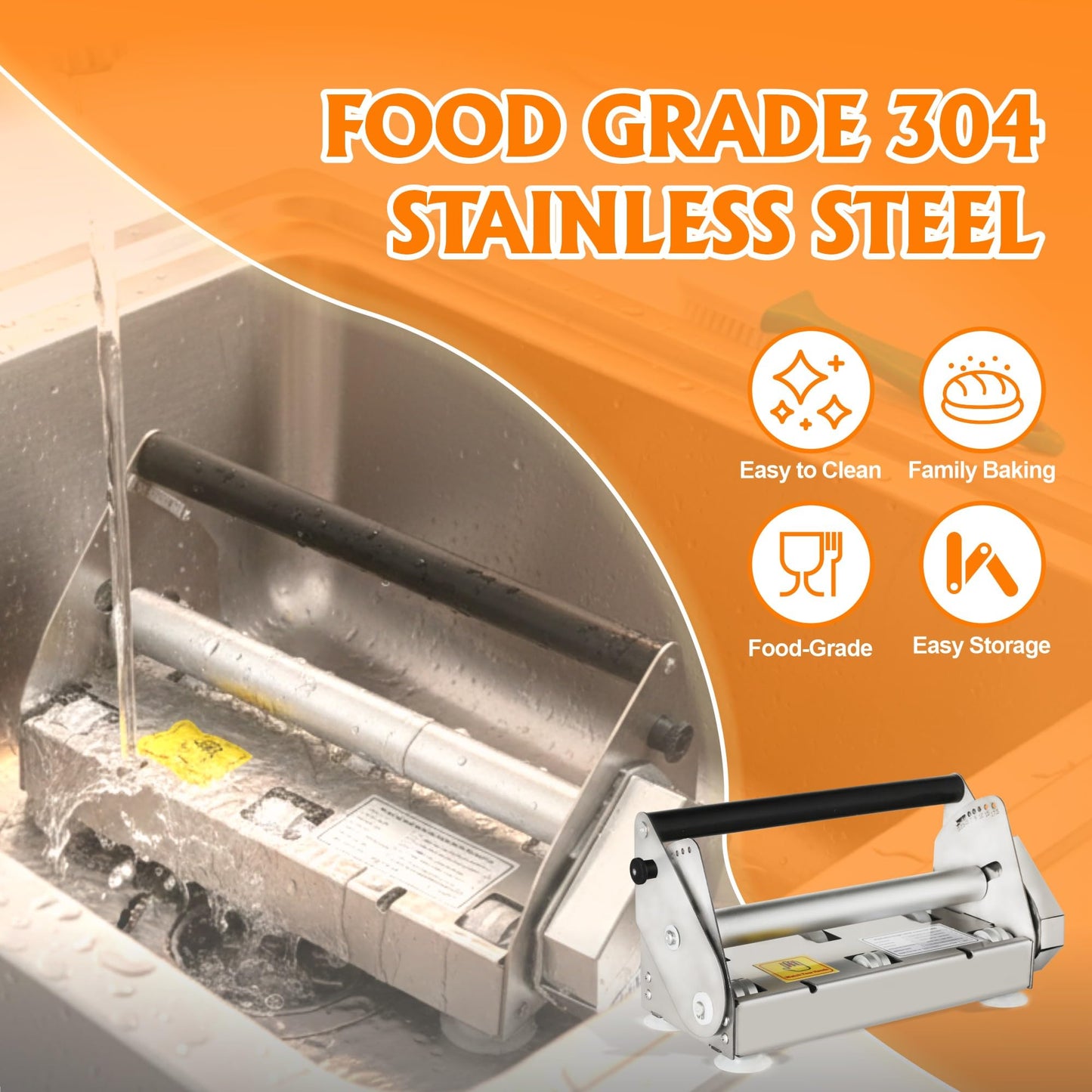 12" Manual Dough Sheeter Machine, Folding Countertop Dough Roller & Pastry Laminator for Croissant, Pizza Dough & Puff Pastry – Adjustable Thickness for Home & Bakery Use