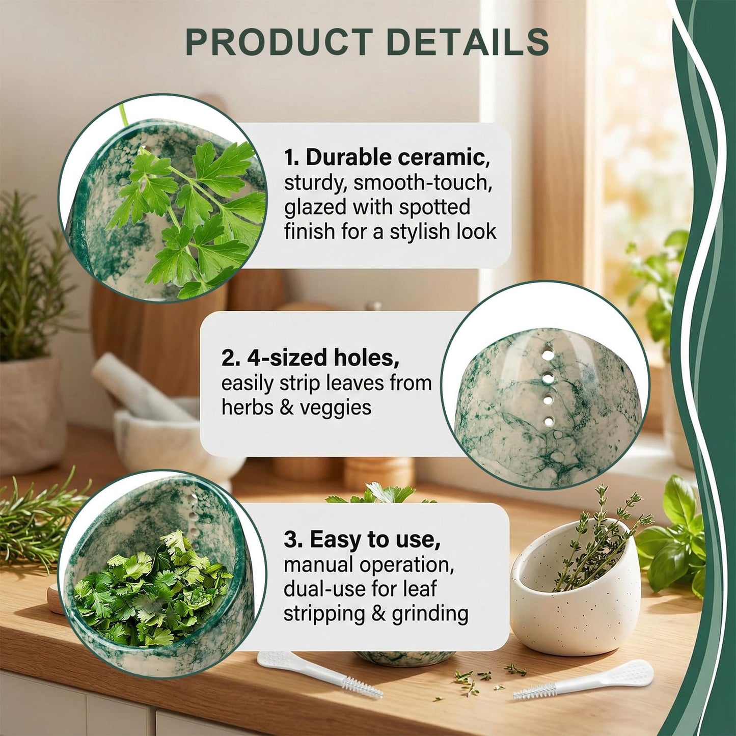 Quuztao 2PCS Pottery Herb Stripper Bowl, Multi Size Holes Handmade Herb Stripping Bowl Ceramic Durable Tool for Separating Leaves and Stems