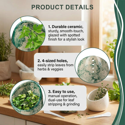 Quuztao 2PCS Pottery Herb Stripper Bowl, Multi Size Holes Handmade Herb Stripping Bowl Ceramic Durable Tool for Separating Leaves and Stems