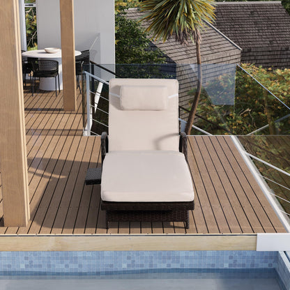 Chaise Lounge Chairs Set of 2, 6-Position Adjustable Outdoor Recliner with Side Table & Wheel,All-Weather PE Rattan Wicker Patio Lounge Chair With Removable Cushion for Poolside Backyard Beach (Beige)