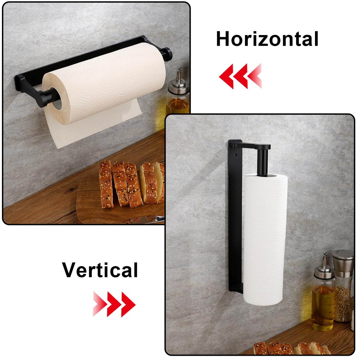 MONEER Paper Towel Holder Under Cabinet, Paper Towel Holder, Aluminum Alloy Kitchen Towel Holders, Self Adhesive Kitchen Roll Holder for Kitchen, Bathroom, Living Room (Black)
