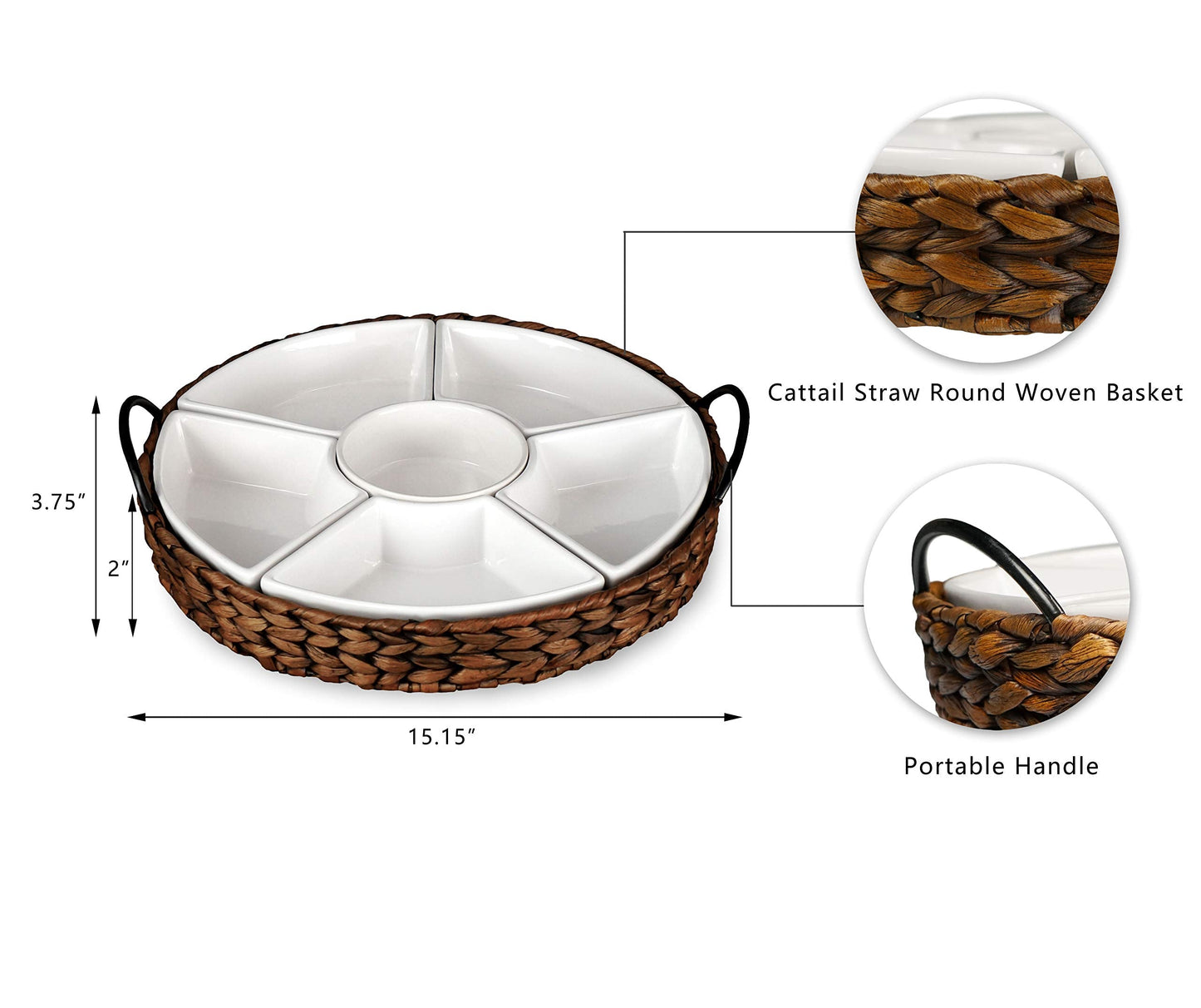 Serving Tray and Serving Dishes, RANDEFURN 7-Set Gold Platters for Parties,15.5 x 15.5 inches, Divided Serving Trays & Platters, Portable Handle,Gold