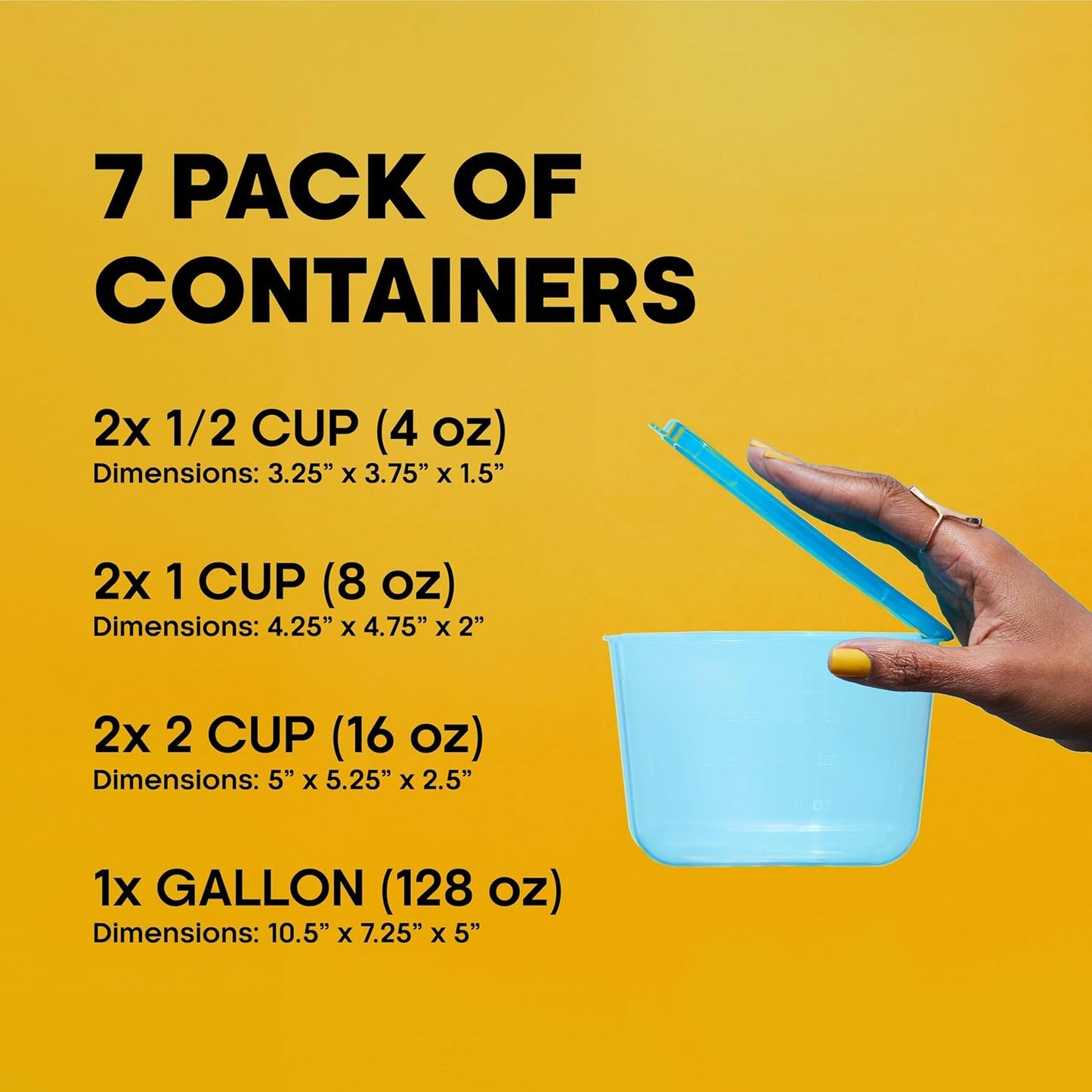 Premium Attached Food Storage Containers - Space Saving Organization with Permanently Attached Plastic Lid, 7 Pack