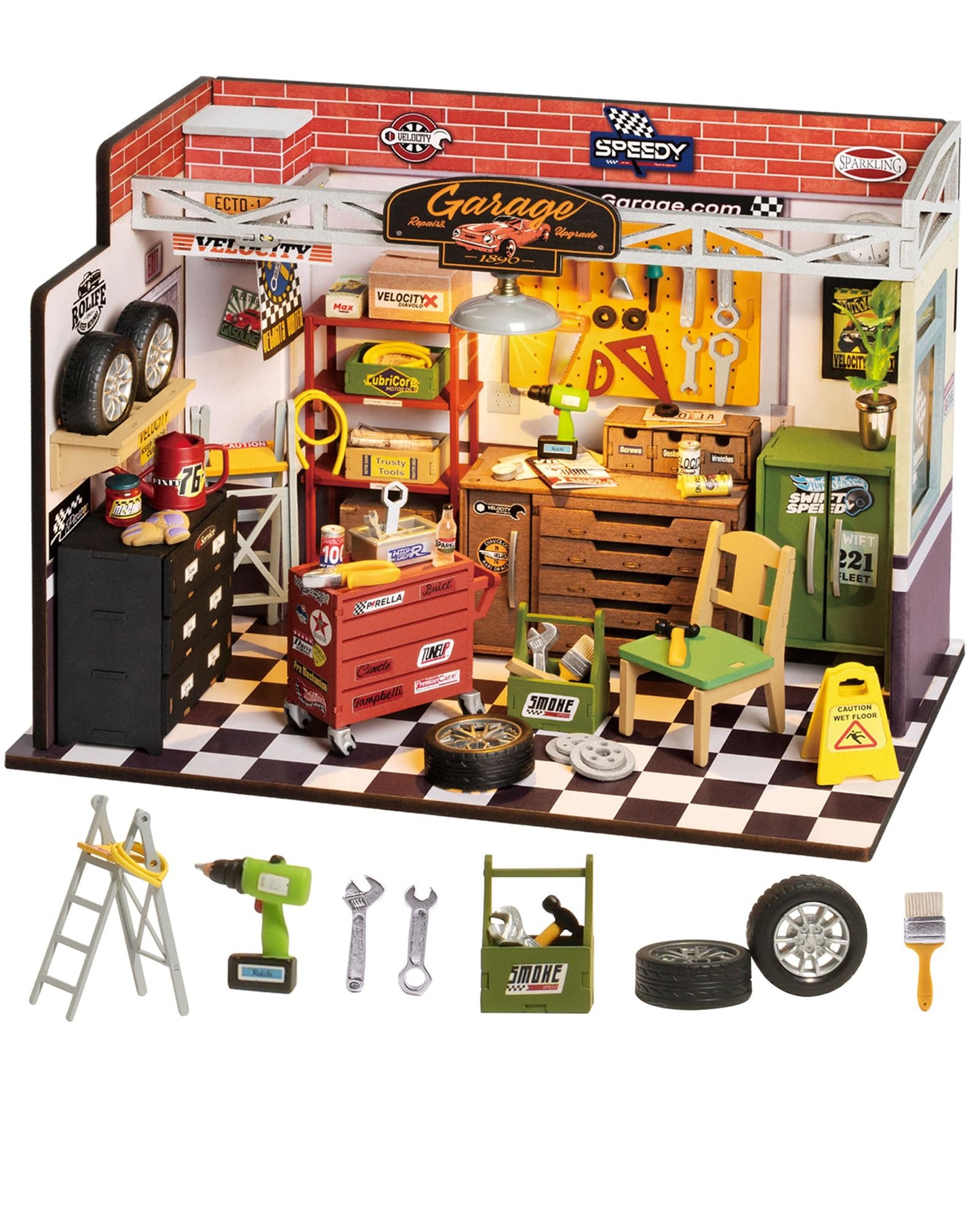Rolife DIY Miniature House Kit Garage Workshop, Build 1/20 Mini House Building Kit with LED Craft Kits for Aduls Gifts for Him Her